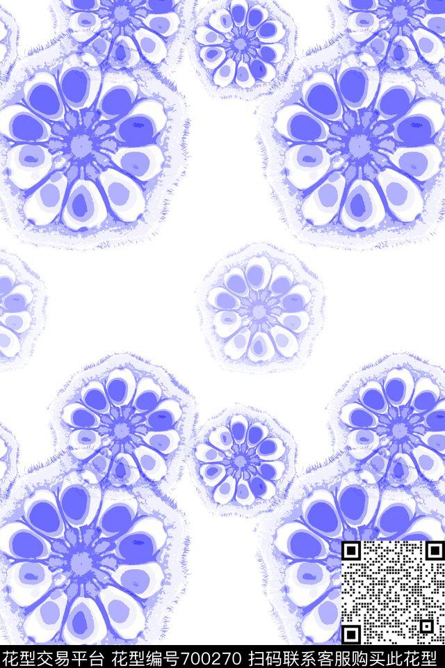 风格化花卉青蓝雅韵系列时尚休闲数码印花华亿平台下载（图片编号: 700270） - 瓦栏（Walan）