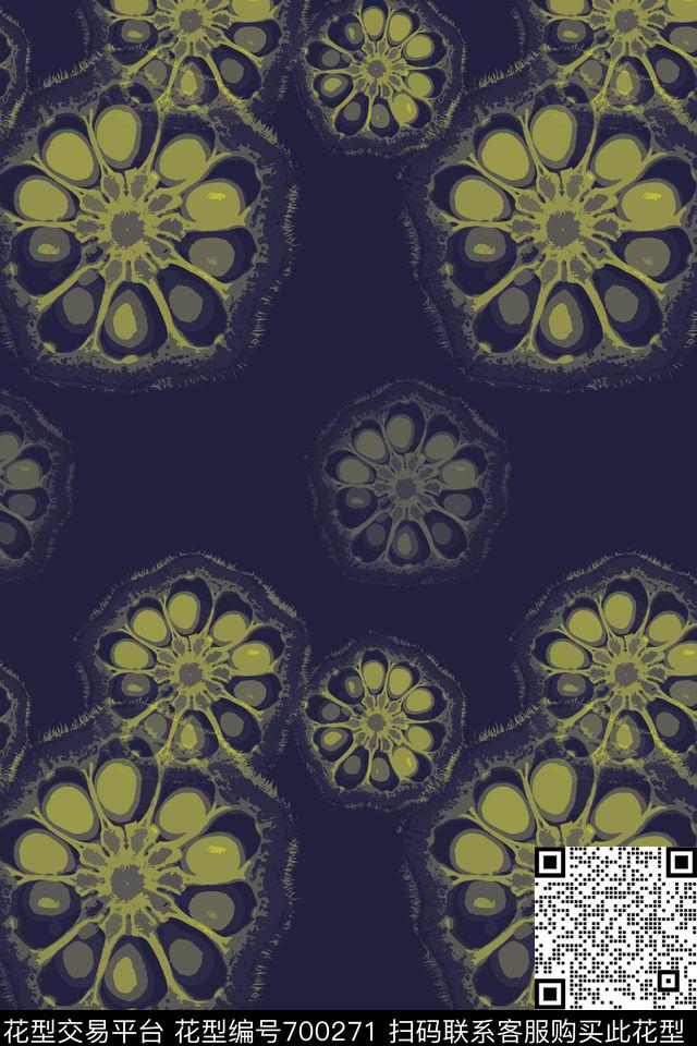 风格化花卉青蓝雅韵系列时尚休闲数码印花华亿平台下载（图片编号: 700271） - 瓦栏（Walan）