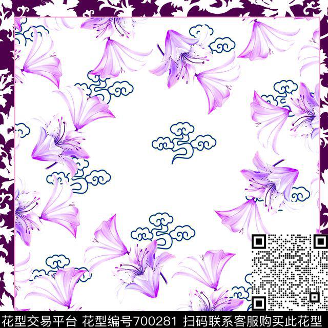 方巾靑花瓷中国风数码印花华亿平台下载（图片编号: 700281） - 瓦栏（Walan）