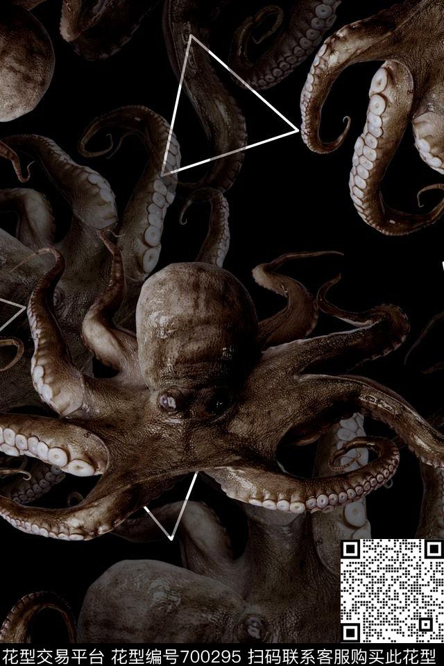 海底动物章鱼几何图案数码印花华亿平台下载（图片编号: 700295） - 瓦栏（Walan）