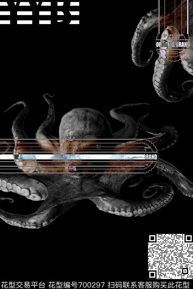 海底动物章鱼几何图案数码印花华亿平台下载（图片编号: 700297） - 瓦栏（Walan）