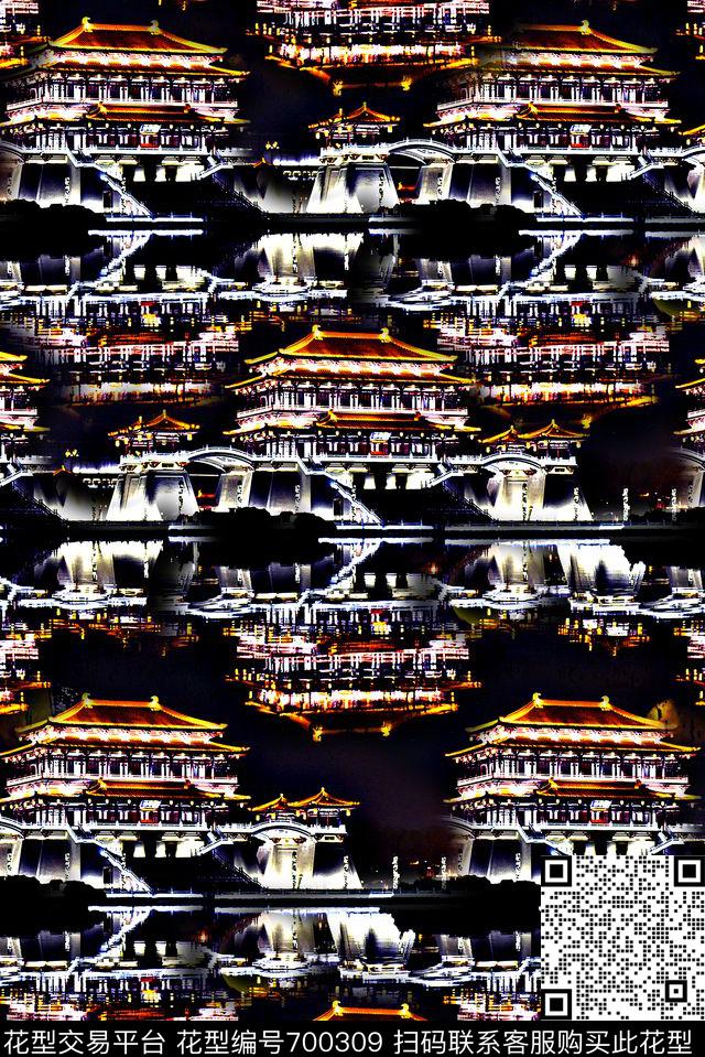 城市复古房子印花女装裙子印花抽象数码印花华亿平台下载（图片编号: 700309） - 瓦栏（Walan）