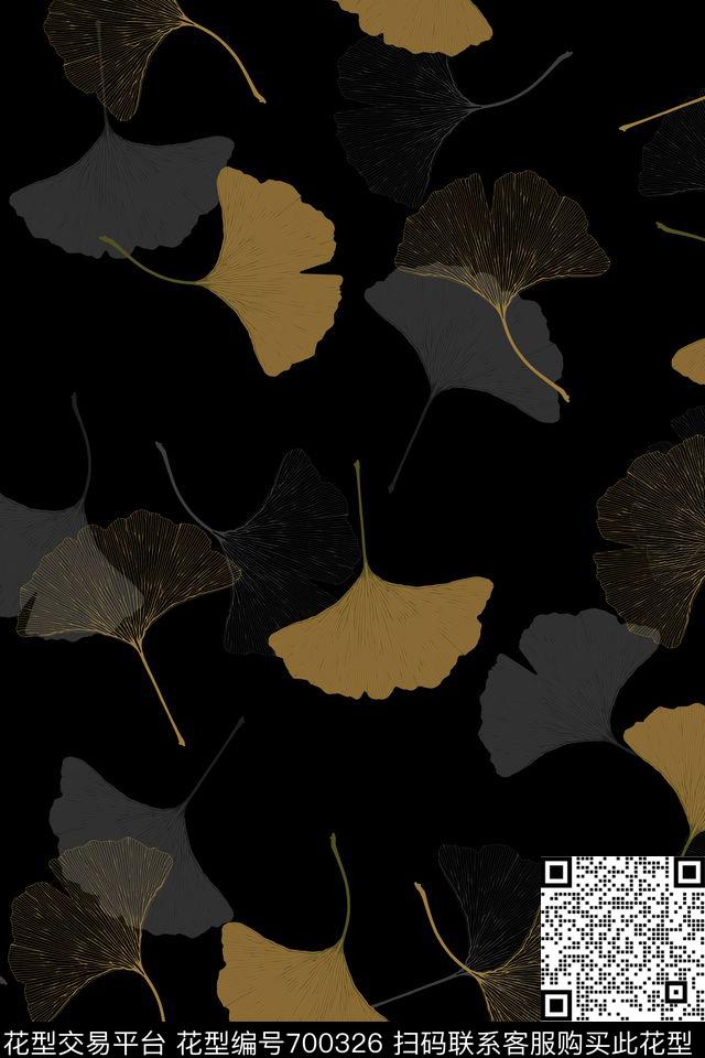 银杏树叶女装饰品传统印花华亿平台下载（图片编号: 700326） - 瓦栏（Walan）