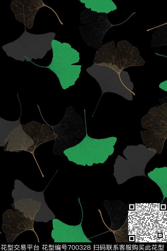 银杏树叶女装饰品传统印花华亿平台下载（图片编号: 700328） - 瓦栏（Walan）