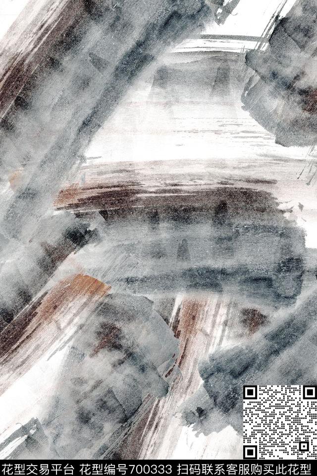 手绘水墨笔触数码印花华亿平台下载（图片编号: 700333） - 瓦栏（Walan）