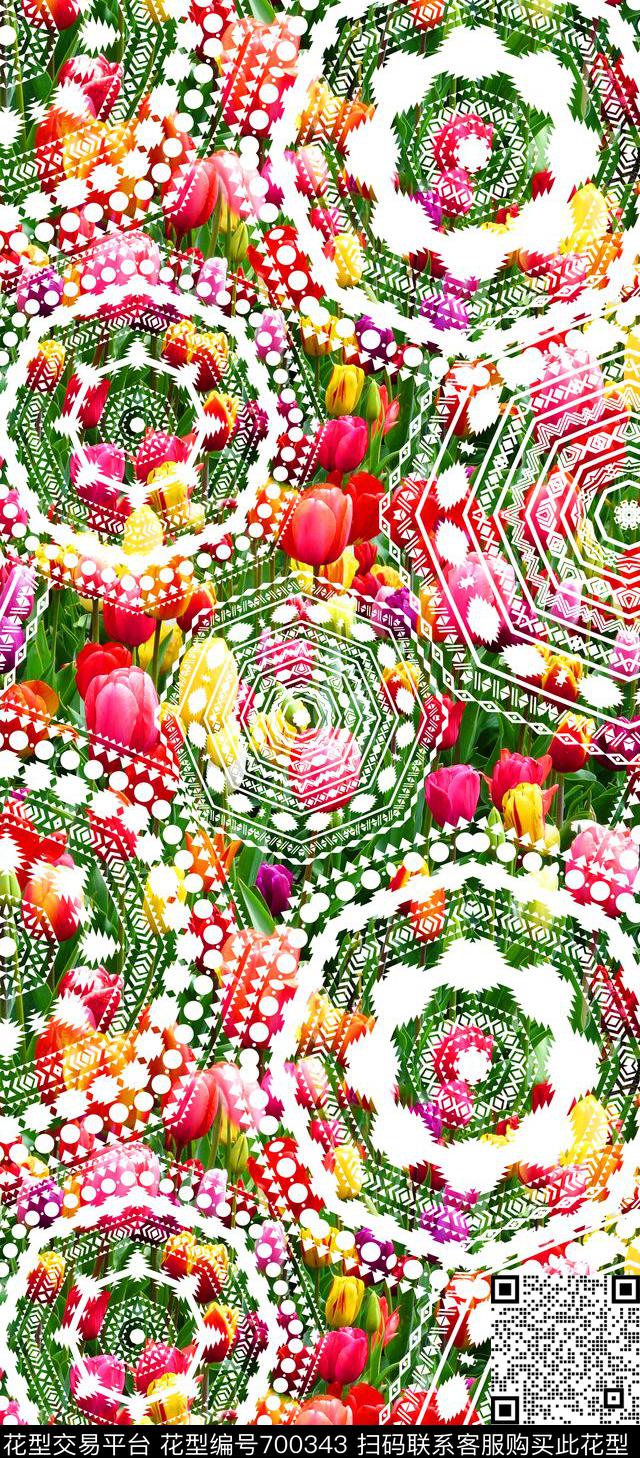 郁金香花卉MAX-女装花卉数码印花华亿平台下载（图片编号: 700343） - 瓦栏（Walan）