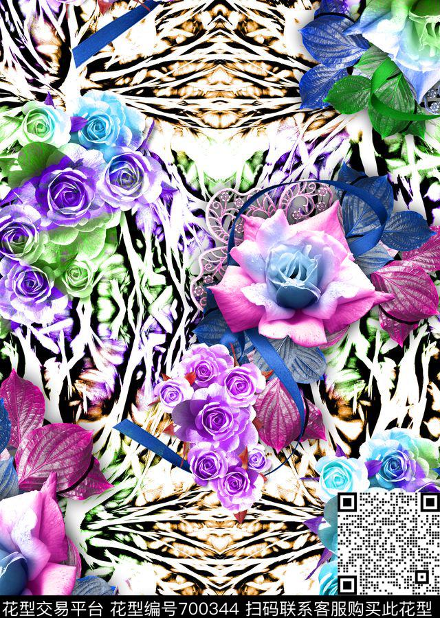 MAX-女装花卉抽象幻彩底纹织带蕾丝玫瑰数码印花华亿平台下载（图片编号: 700344） - 瓦栏（Walan）