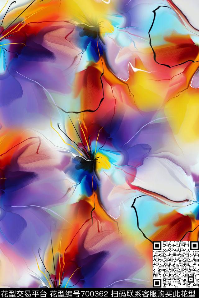 抽象水彩线描数码印花华亿平台下载（图片编号: 700362） - 瓦栏（Walan）