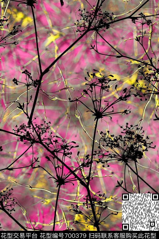 植物树枝写意数码印花华亿平台下载（图片编号: 700379） - 瓦栏（Walan）