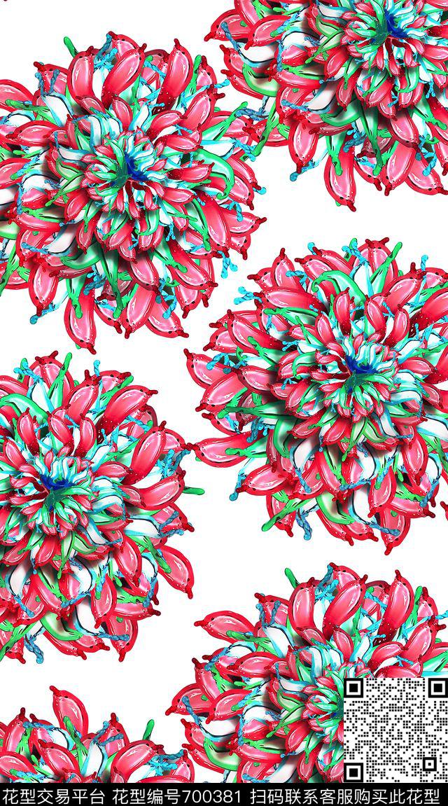 抽象花卉几何手绘数码印花华亿平台下载（图片编号: 700381） - 瓦栏（Walan）
