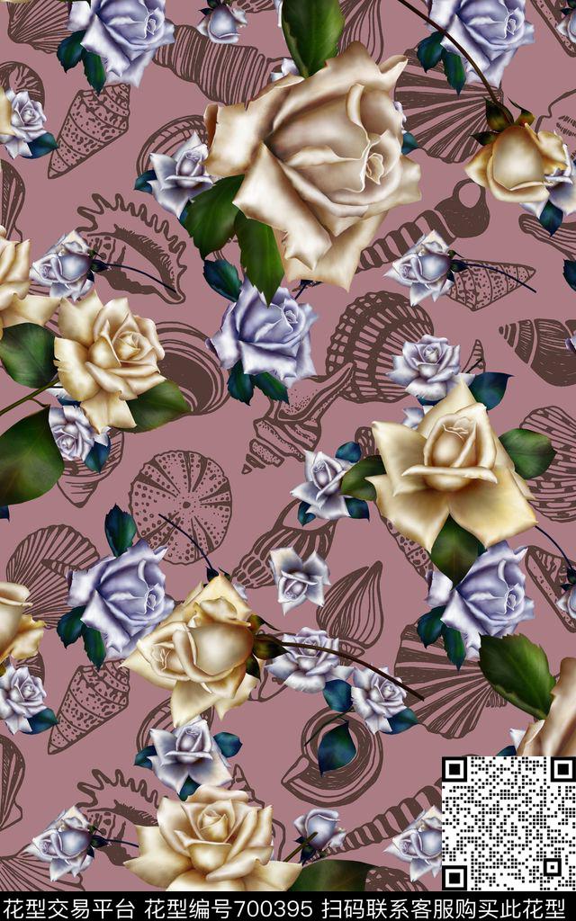 玫瑰花朵花卉数码印花华亿平台下载（图片编号: 700395） - 瓦栏（Walan）
