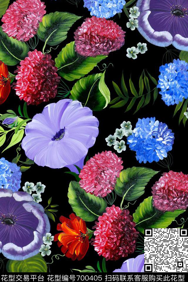 油画花卉牵牛花数码印花华亿平台下载（图片编号: 700405） - 瓦栏（Walan）