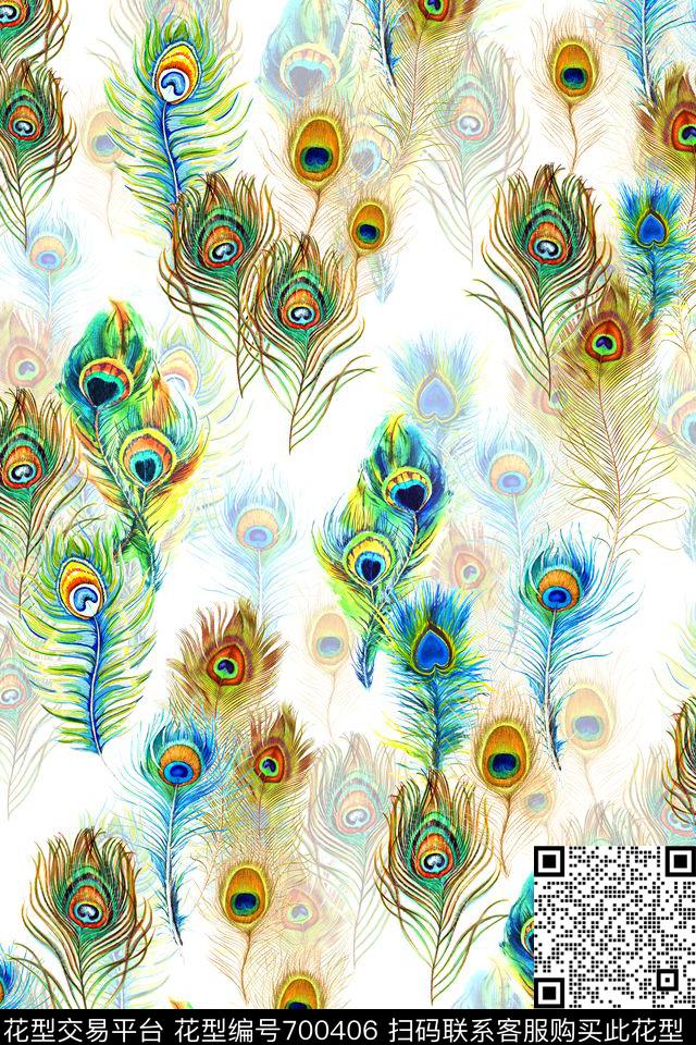 水彩羽毛动物纹数码印花华亿平台下载（图片编号: 700406） - 瓦栏（Walan）