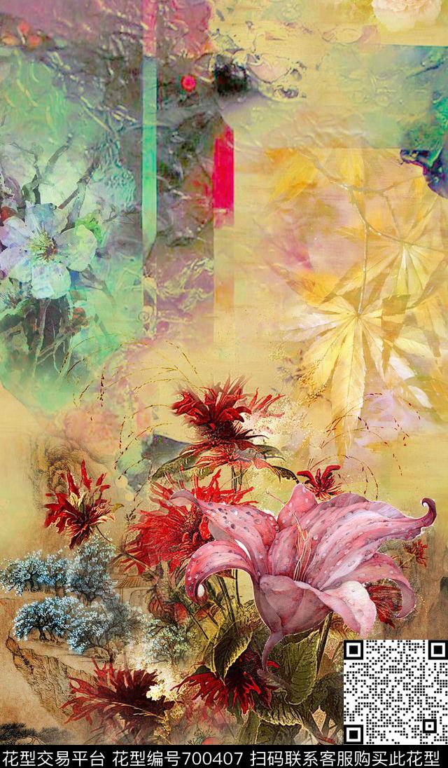 山川油画百合数码印花华亿平台下载（图片编号: 700407） - 瓦栏（Walan）