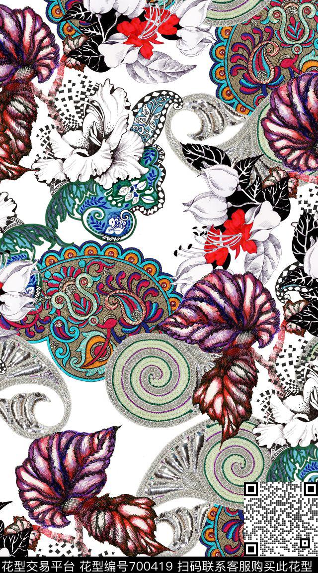 佩斯利漩涡火腿纹叶子数码印花华亿平台下载（图片编号: 700419） - 瓦栏（Walan）