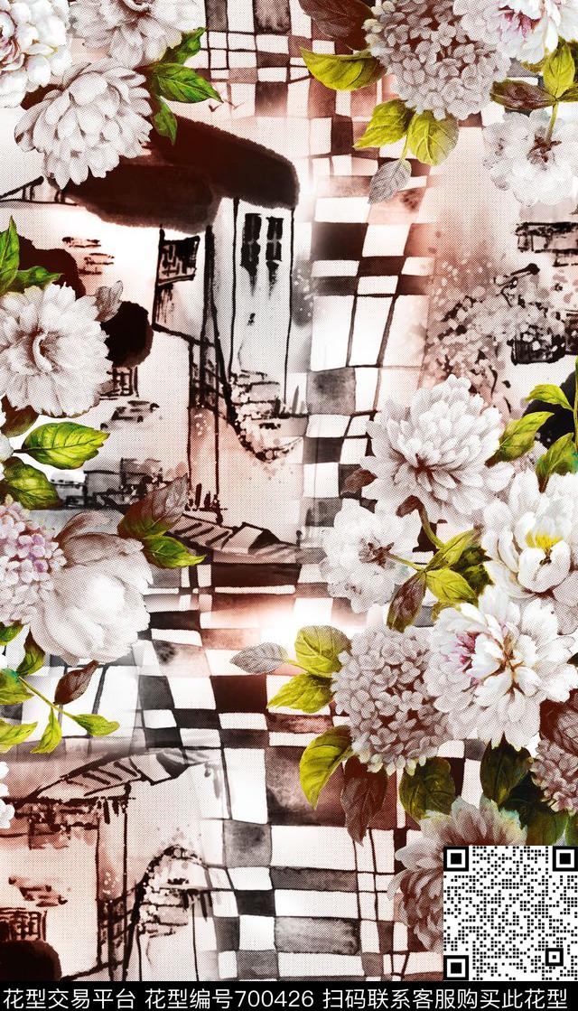 花卉几何波点构成数码印花华亿平台下载（图片编号: 700426） - 瓦栏（Walan）