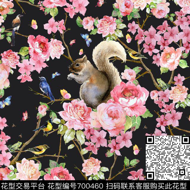 水彩手绘花鸟DG松鼠昆虫花鸟桃花花卉数码印花华亿平台下载（图片编号: 700460） - 瓦栏（Walan）