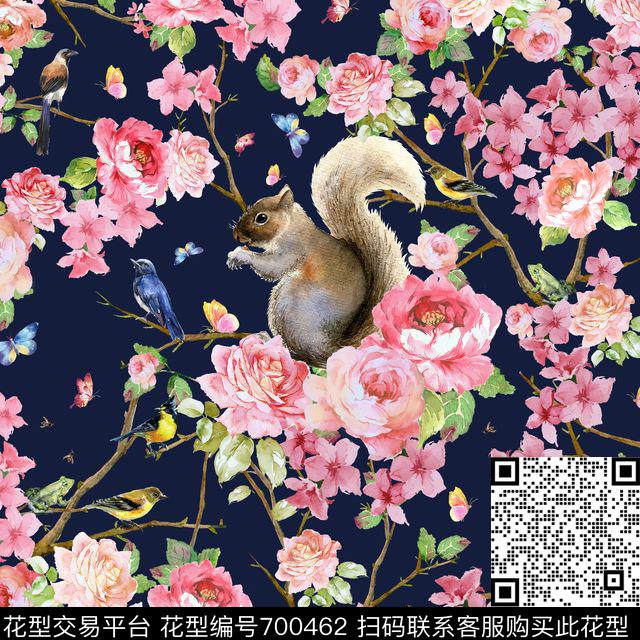 水彩手绘花鸟DG松鼠昆虫花鸟桃花花卉数码印花华亿平台下载（图片编号: 700462） - 瓦栏（Walan）
