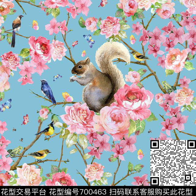 水彩手绘花鸟DG松鼠昆虫花鸟桃花花卉数码印花华亿平台下载（图片编号: 700463） - 瓦栏（Walan）