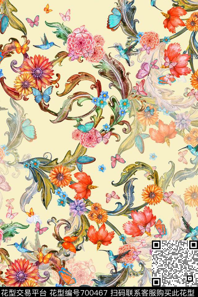 花朵欧式花卉插画数码印花华亿平台下载（图片编号: 700467） - 瓦栏（Walan）