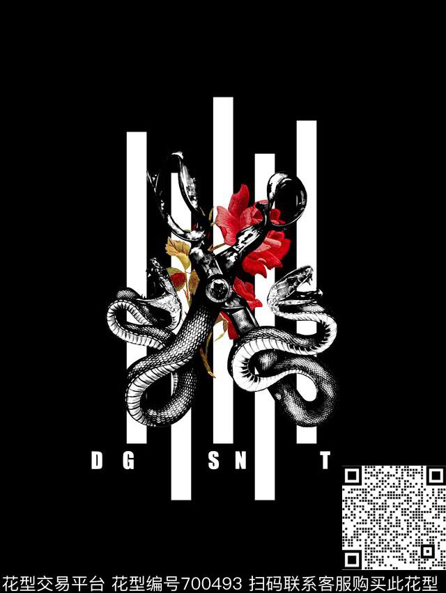 花卉蛇男装T恤数码印花华亿平台下载（图片编号: 700493） - 瓦栏（Walan）