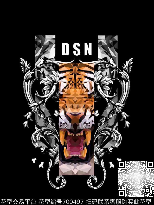 老虎卷草男装T恤数码印花华亿平台下载（图片编号: 700497） - 瓦栏（Walan）