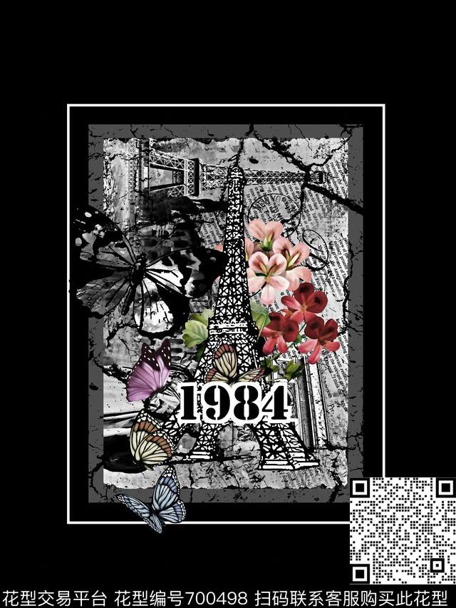 花卉蝴蝶男装T恤数码印花华亿平台下载（图片编号: 700498） - 瓦栏（Walan）