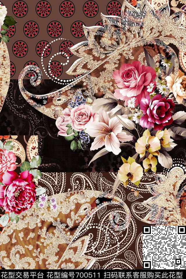 佩斯利腰果拼接数码印花华亿平台下载（图片编号: 700511） - 瓦栏（Walan）