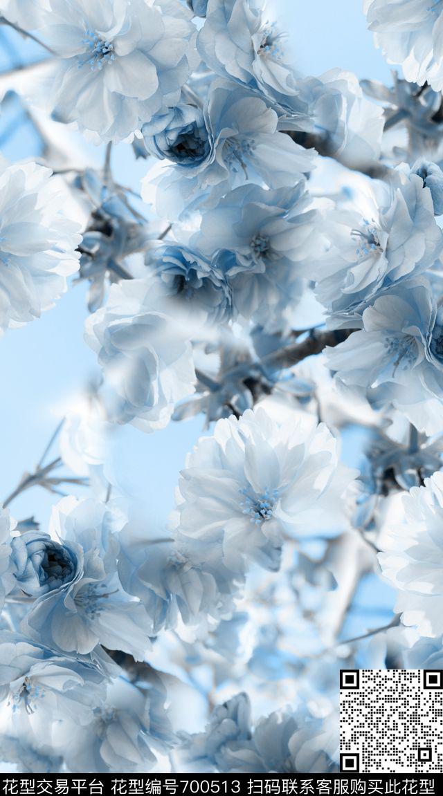 梨花花朵树枝数码印花华亿平台下载（图片编号: 700513） - 瓦栏（Walan）
