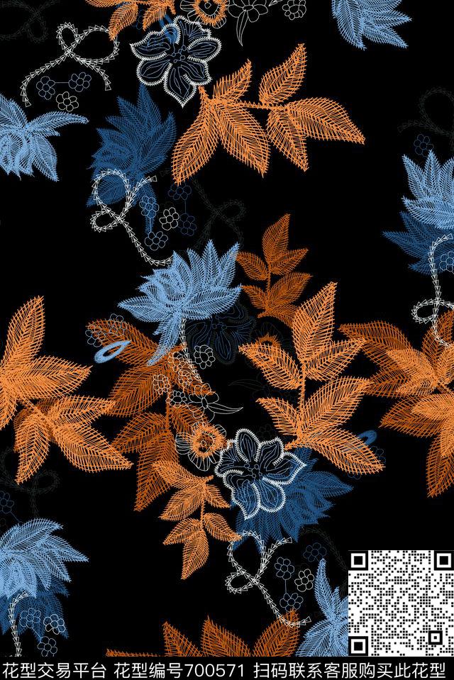 花草绣花提花数码印花华亿平台下载（图片编号: 700571） - 瓦栏（Walan）