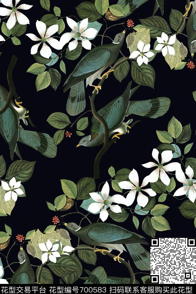手绘植物花卉动物鸟类数码印花时尚潮流女装清爽印花大牌复古渐变印花数码印花华亿平台下载（图片编号: 700583） - 瓦栏（Walan）