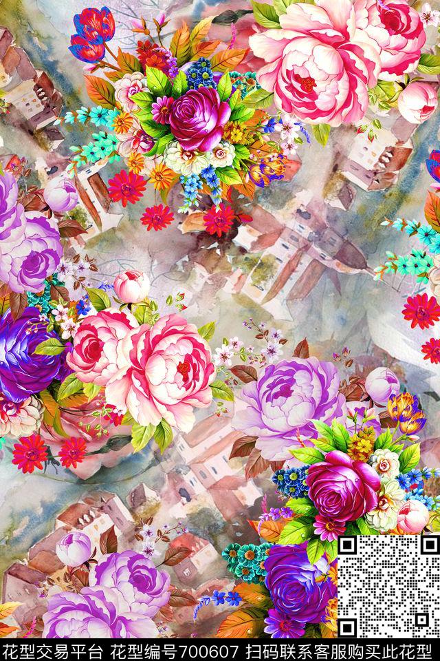 牡丹大花油画花卉数码印花华亿平台下载（图片编号: 700607） - 瓦栏（Walan）