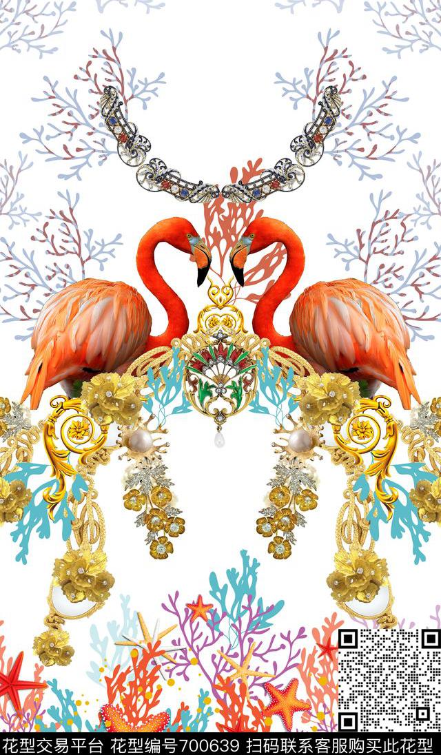 热带火烈鸟海星数码印花华亿平台下载（图片编号: 700639） - 瓦栏（Walan）