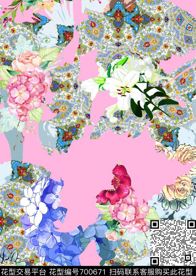 MAX-女装花卉民族风几何抽象迷离迷彩花卉数码印花华亿平台下载（图片编号: 700671） - 瓦栏（Walan）