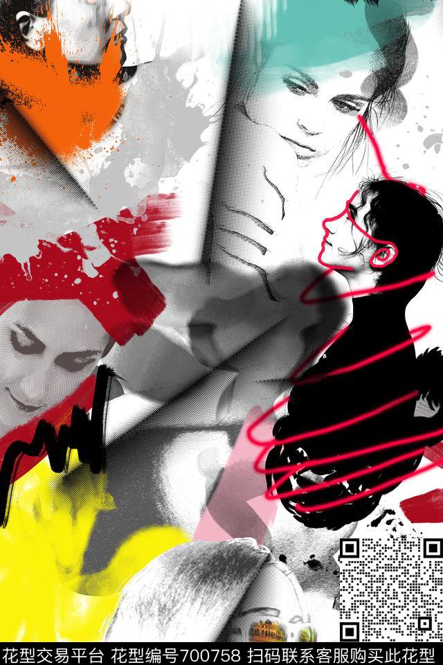 其他抽象线条笔触色块数码印花华亿平台下载（图片编号: 700758） - 瓦栏（Walan）