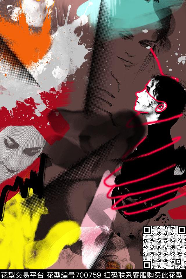 其他抽象线条笔触色块数码印花华亿平台下载（图片编号: 700759） - 瓦栏（Walan）