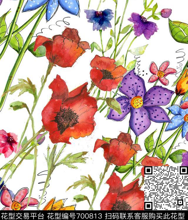 碎花花卉乱花数码印花华亿平台下载（图片编号: 700813） - 瓦栏（Walan）