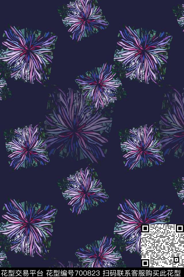 青蓝雅韵系列花卉组合风格花卉数码印花华亿平台下载（图片编号: 700823） - 瓦栏（Walan）