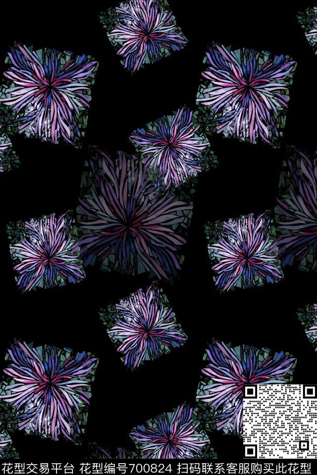 青蓝雅韵系列花卉组合风格花卉数码印花华亿平台下载（图片编号: 700824） - 瓦栏（Walan）