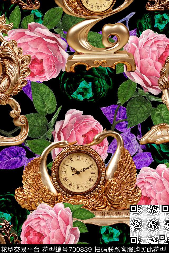 花朵花卉时钟数码印花华亿平台下载（图片编号: 700839） - 瓦栏（Walan）