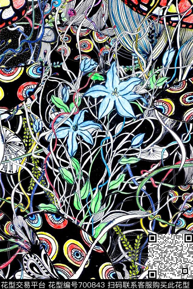花朵花卉抽象数码印花华亿平台下载（图片编号: 700843） - 瓦栏（Walan）