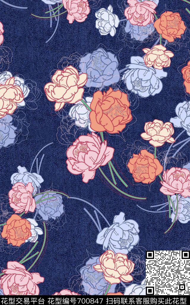 花朵绣花抽象花卉数码印花华亿平台下载（图片编号: 700847） - 瓦栏（Walan）