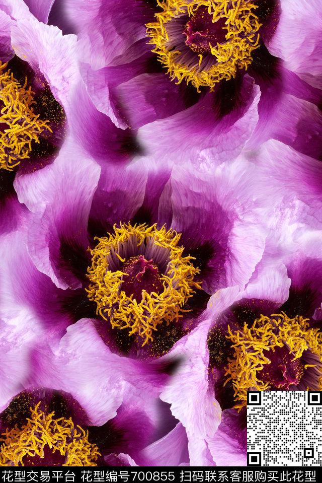 手绘花卉数码印花女装满版花朵印花时尚潮流印花数码印花华亿平台下载（图片编号: 700855） - 瓦栏（Walan）