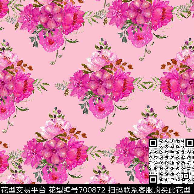 牡丹玫瑰花朵数码印花华亿平台下载（图片编号: 700872） - 瓦栏（Walan）