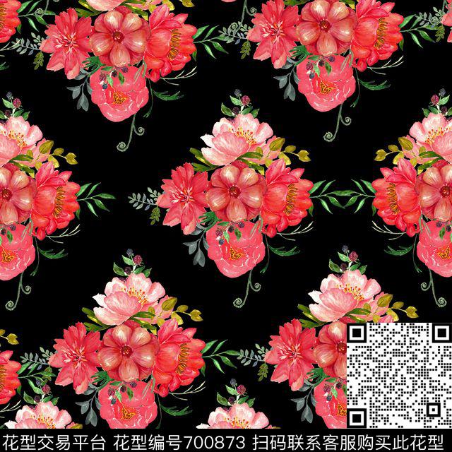 牡丹玫瑰花朵数码印花华亿平台下载（图片编号: 700873） - 瓦栏（Walan）