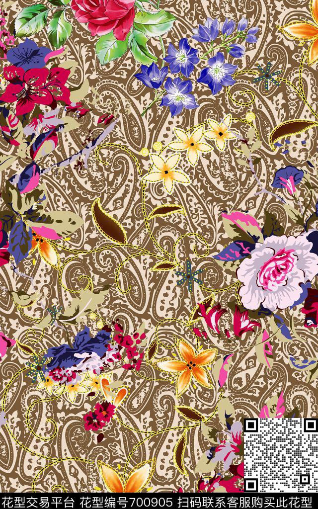 花朵腰果底板花卉数码印花华亿平台下载（图片编号: 700905） - 瓦栏（Walan）