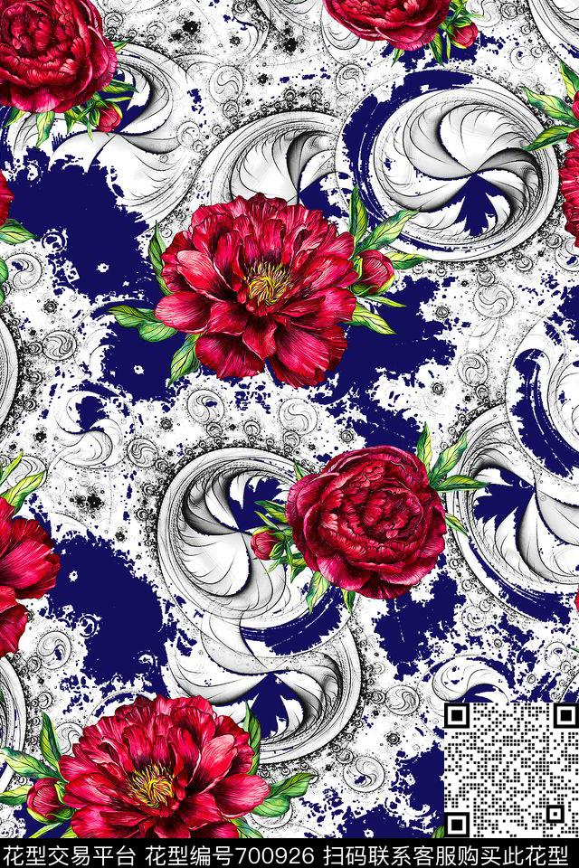 女装花卉复古数码印花华亿平台下载（图片编号: 700926） - 瓦栏（Walan）