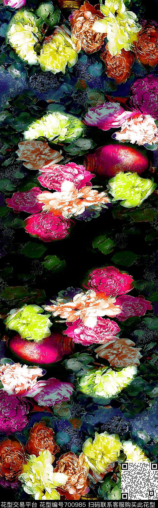 披肩长巾花卉油画数码印花华亿平台下载（图片编号: 700985） - 瓦栏（Walan）