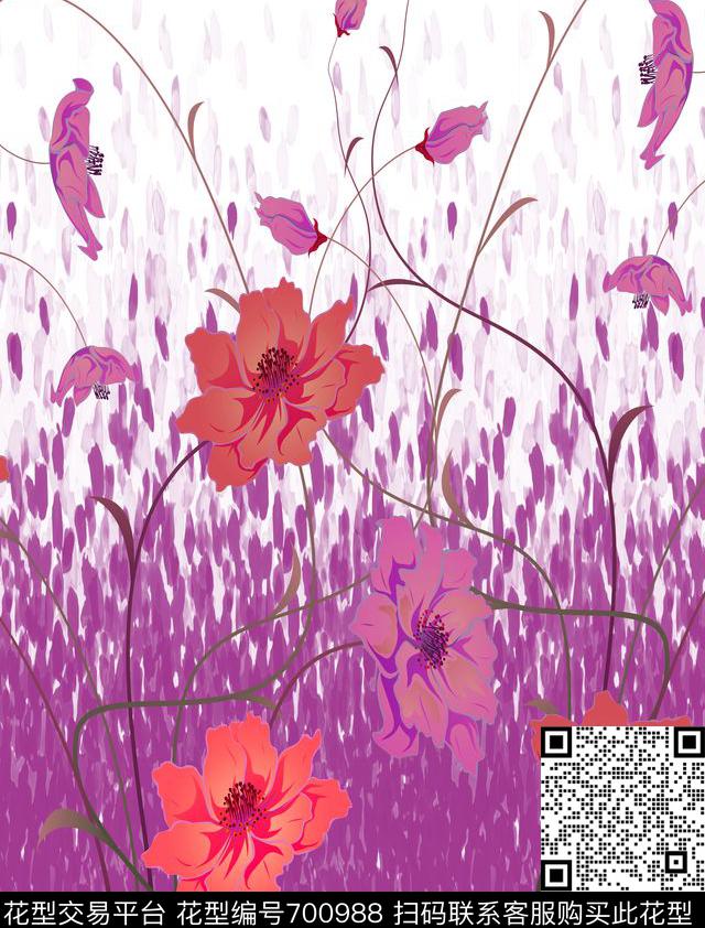 花卉渐变定位传统印花华亿平台下载（图片编号: 700988） - 瓦栏（Walan）
