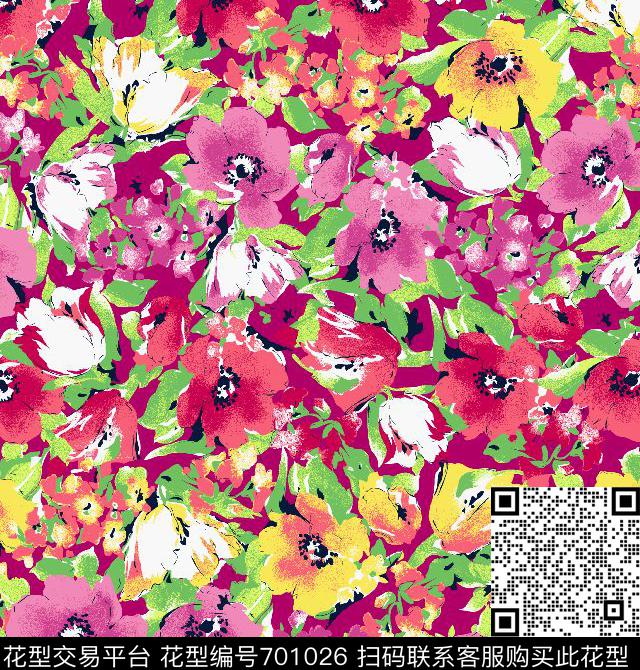 大花乱花花卉传统印花华亿平台下载（图片编号: 701026） - 瓦栏（Walan）